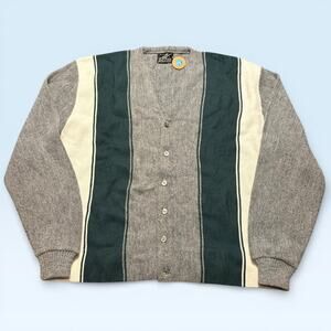 Vtg D'Italia Campus Sweater Mens XL Gray Green Stripe Knit Cardigan 90s